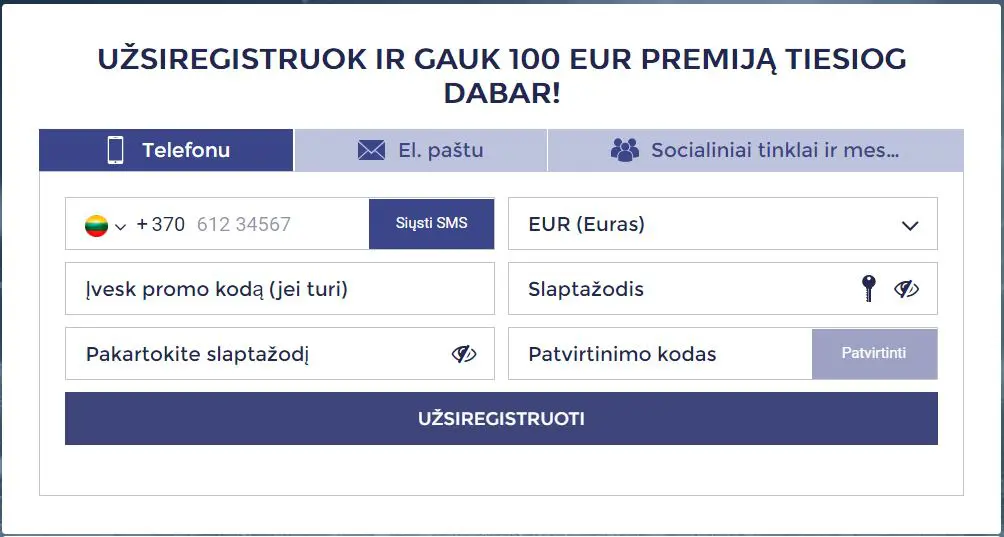 uzsiregistruok ir gauk paripesa premija